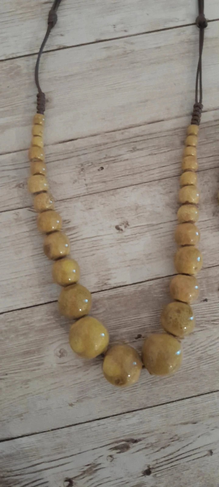 Conjunto Collar + pulsera, perlas de cerámica, color mostaza, estilo Bohème – photo 3